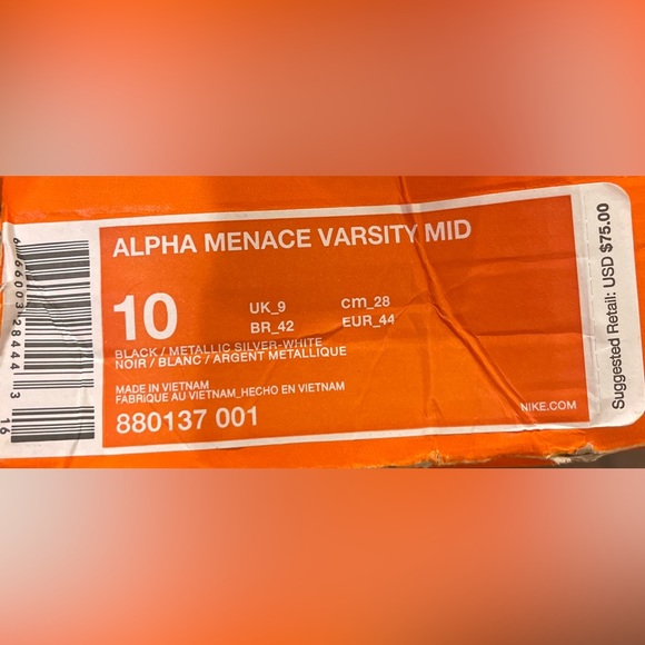 Nike Alpha Menace Varsity Mid Football Cleats Black 880137 001 Size 10 New Box - Picture 6 of 6